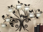 wall votive candle holder with iron leaves design